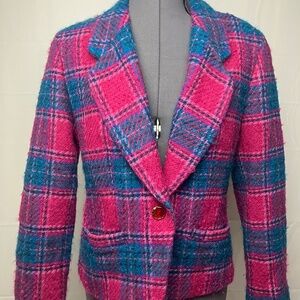 Vintage Pendleton Wool Blazer Pink Green Plaid Made in USA Petite 6